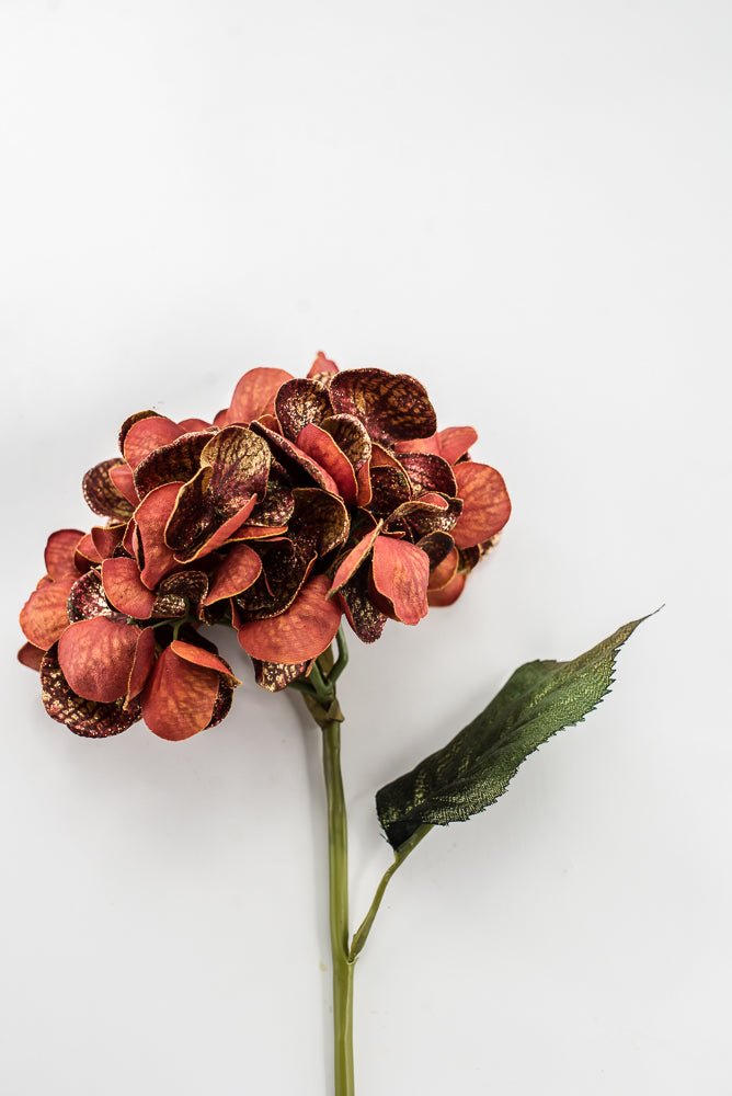 Artificial Red & Gold Glitter Hydrangea Spray - 22" - Greenery MarketArtificial FloraXF693-R