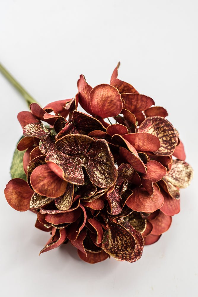 Artificial Red & Gold Glitter Hydrangea Spray - 22" - Greenery MarketArtificial FloraXF693-R