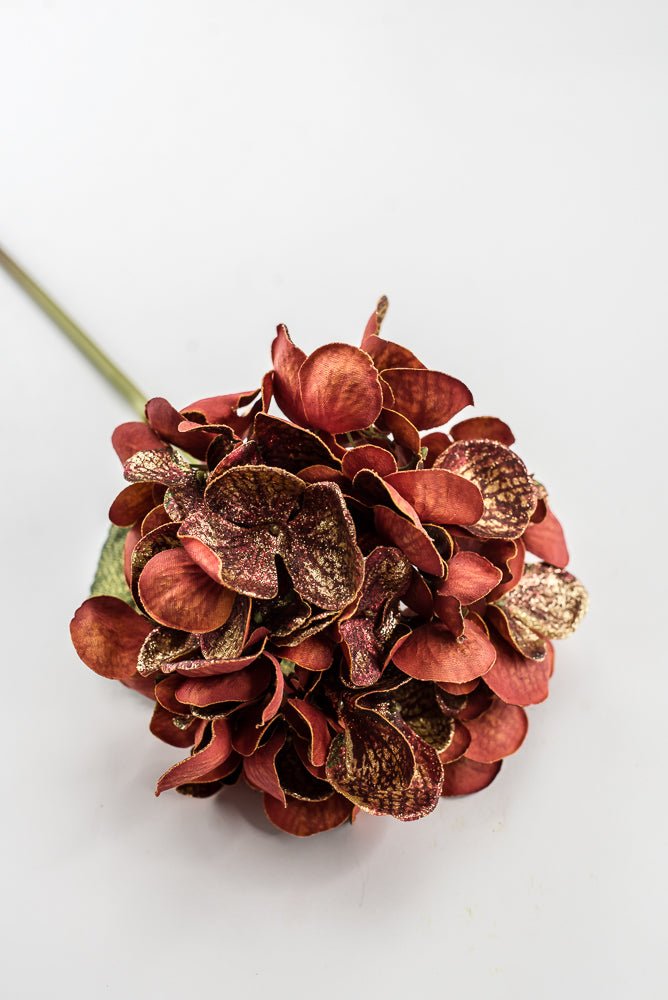 Artificial Red & Gold Glitter Hydrangea Spray - 22" - Greenery MarketArtificial FloraXF693-R