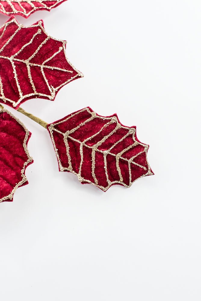 Artificial Red & Gold Holly Velvet Glitter Spray - 26.5" - Greenery MarketArtificial Flowers277652