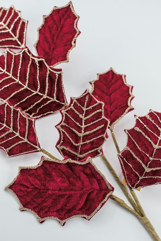 Artificial Red & Gold Holly Velvet Glitter Spray - 26.5" - Greenery MarketArtificial Flowers277652
