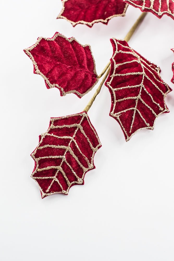 Artificial Red & Gold Holly Velvet Glitter Spray - 26.5" - Greenery MarketArtificial Flowers277652