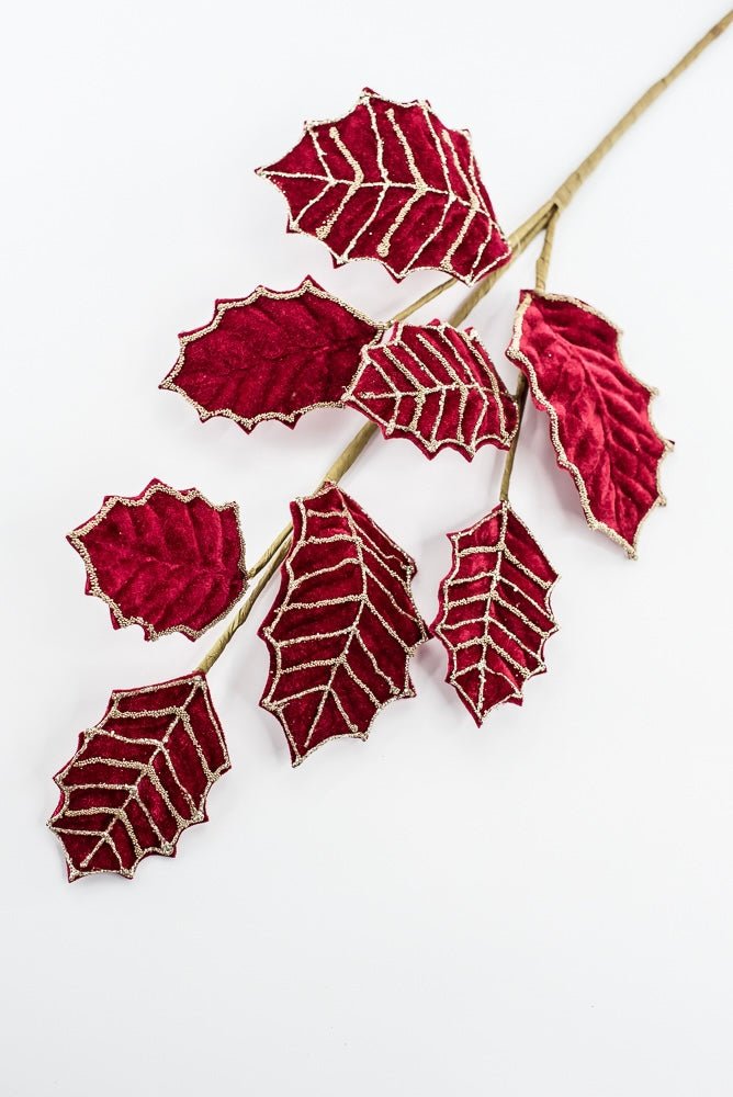 Artificial Red & Gold Holly Velvet Glitter Spray - 26.5" - Greenery MarketArtificial Flowers277652