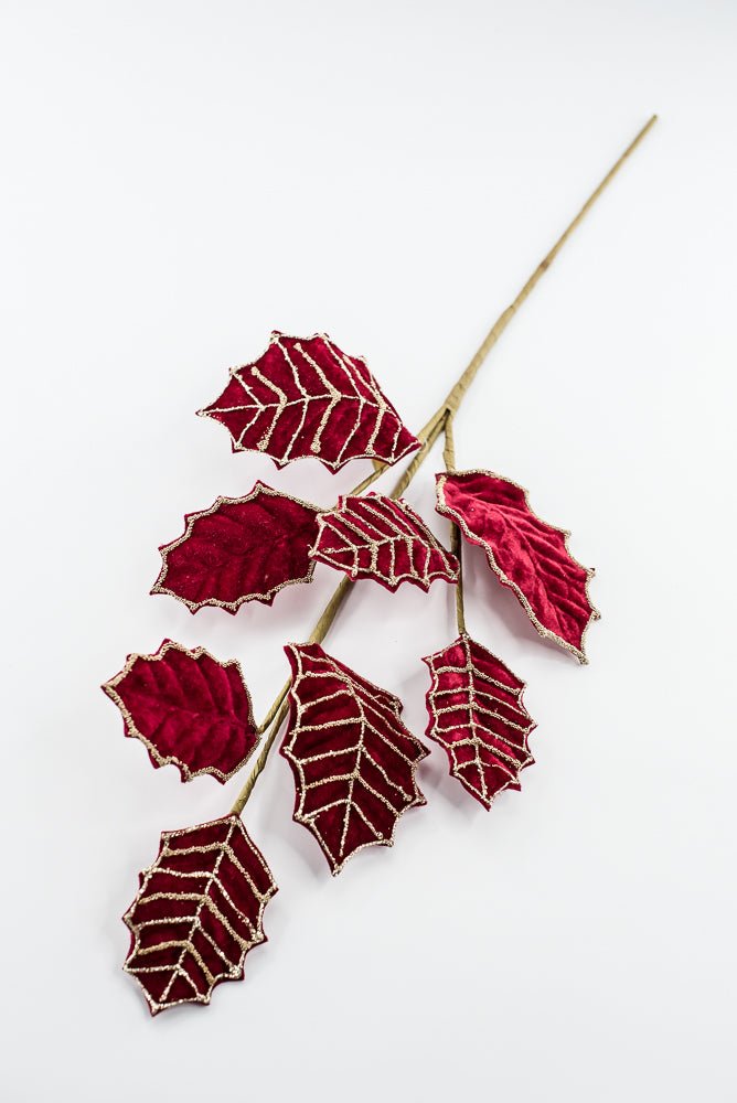 Artificial Red & Gold Holly Velvet Glitter Spray - 26.5" - Greenery MarketArtificial Flowers277652