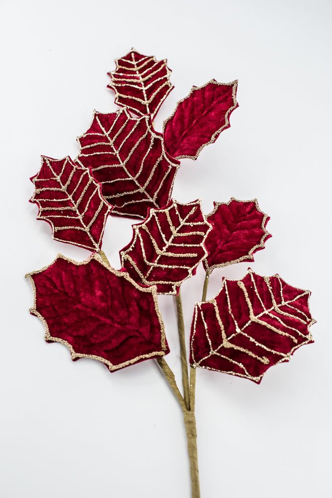 Artificial Red & Gold Holly Velvet Glitter Spray - 26.5" - Greenery MarketArtificial Flowers277652