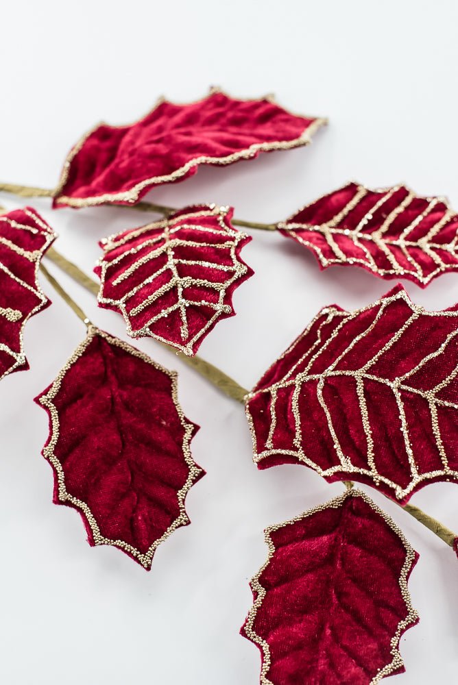 Artificial Red & Gold Holly Velvet Glitter Spray - 26.5" - Greenery MarketArtificial Flowers277652