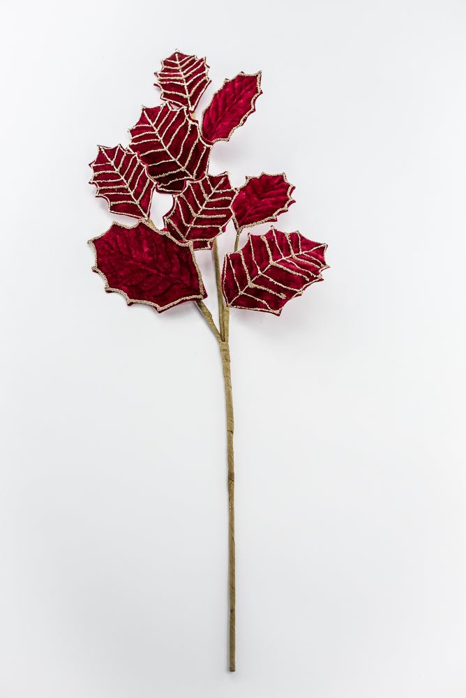 Artificial Red & Gold Holly Velvet Glitter Spray - 26.5" - Greenery MarketArtificial Flowers277652