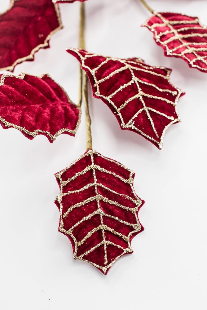Artificial Red & Gold Holly Velvet Glitter Spray - 26.5" - Greenery MarketArtificial Flowers277652
