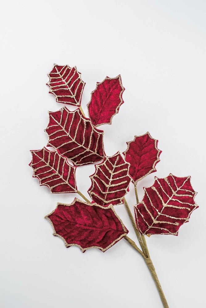 Artificial Red & Gold Holly Velvet Glitter Spray - 26.5" - Greenery MarketArtificial Flowers277652
