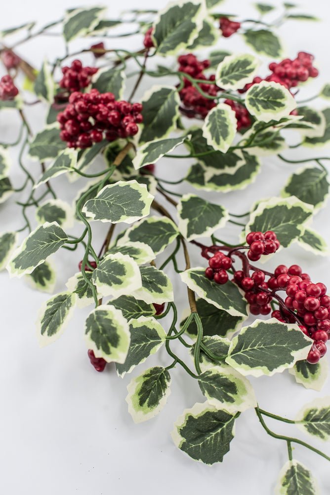 Artificial Red & Green Berry Variegated Holly Leaves Spray - 28" - Greenery Market86816RDGN