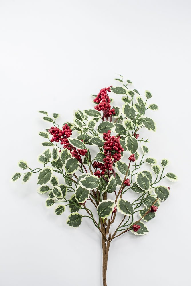 Artificial Red & Green Berry Variegated Holly Leaves Spray - 28" - Greenery Market86816RDGN