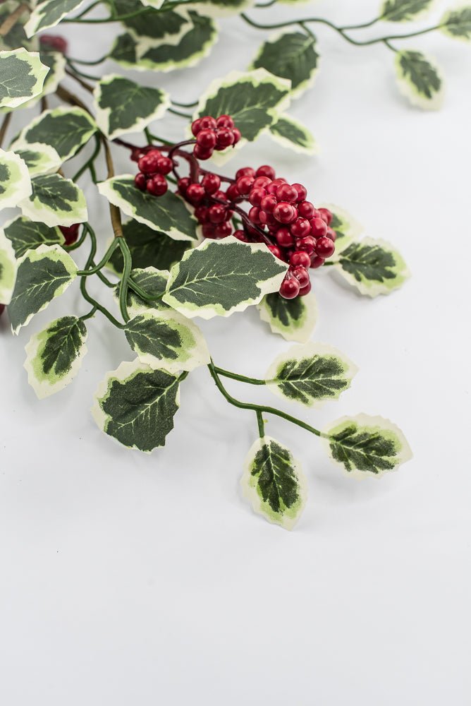 Artificial Red & Green Berry Variegated Holly Leaves Spray - 28" - Greenery Market86816RDGN