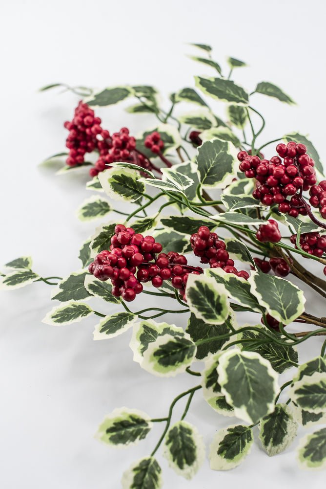 Artificial Red & Green Berry Variegated Holly Leaves Spray - 28" - Greenery Market86816RDGN
