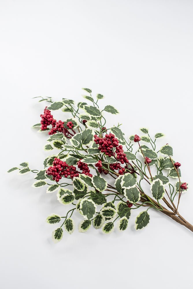 Artificial Red & Green Berry Variegated Holly Leaves Spray - 28" - Greenery Market86816RDGN