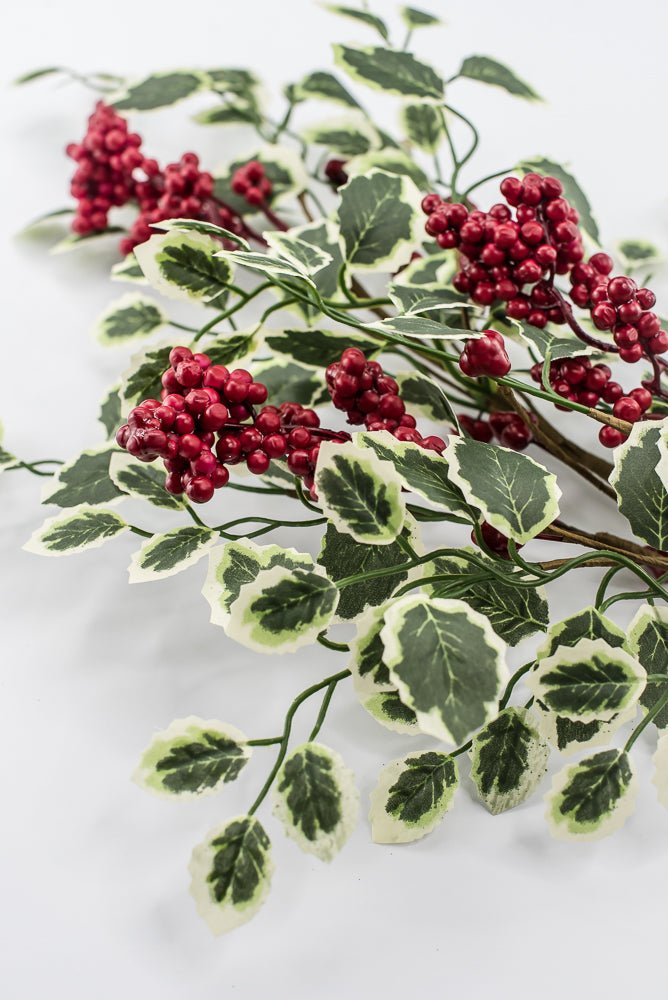 Artificial Red & Green Berry Variegated Holly Leaves Spray - 28" - Greenery Market86816RDGN