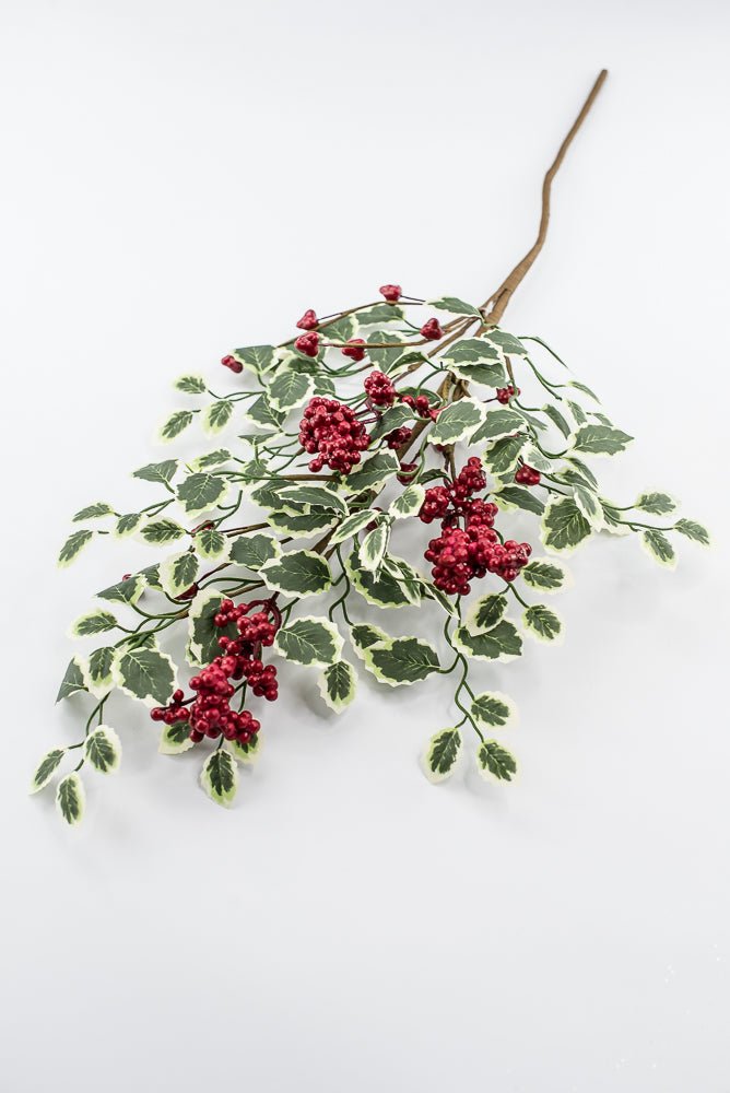 Artificial Red & Green Berry Variegated Holly Leaves Spray - 28" - Greenery Market86816RDGN
