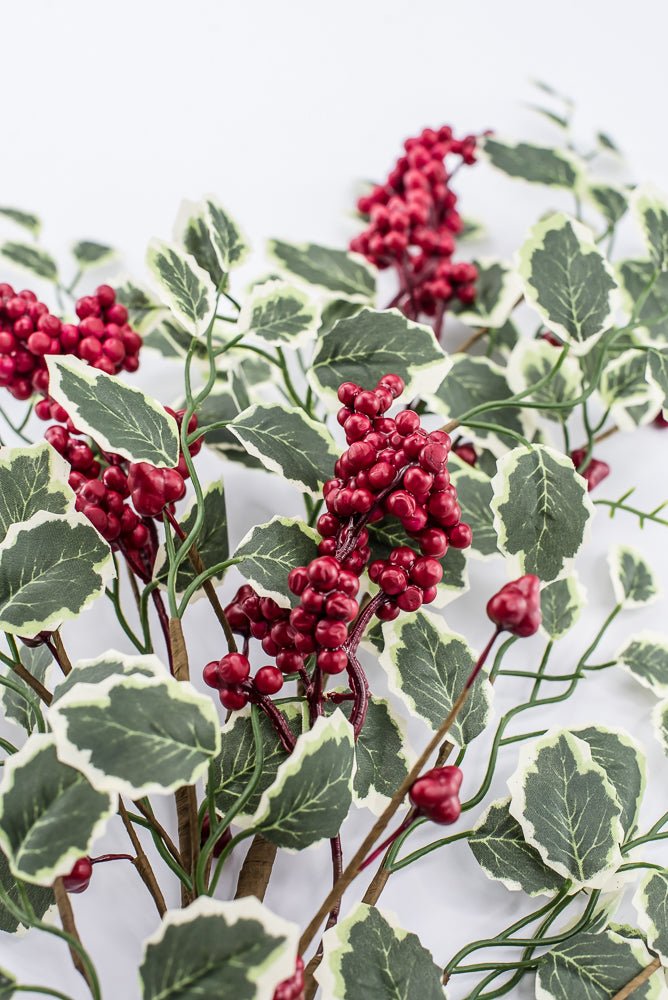 Artificial Red & Green Berry Variegated Holly Leaves Spray - 28" - Greenery Market86816RDGN