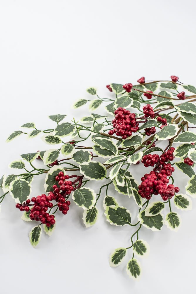 Artificial Red & Green Berry Variegated Holly Leaves Spray - 28" - Greenery Market86816RDGN