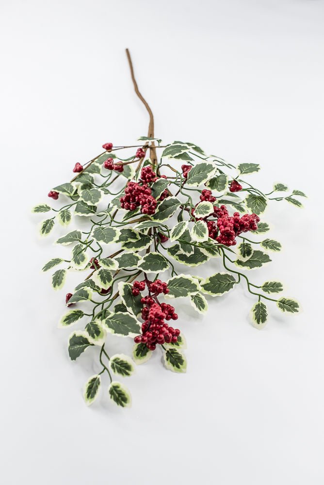 Artificial Red & Green Berry Variegated Holly Leaves Spray - 28" - Greenery Market86816RDGN
