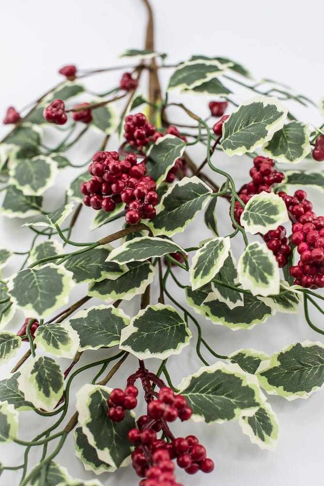 Artificial Red & Green Berry Variegated Holly Leaves Spray - 28" - Greenery Market86816RDGN