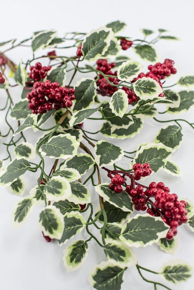Artificial Red & Green Berry Variegated Holly Leaves Spray - 28" - Greenery Market86816RDGN