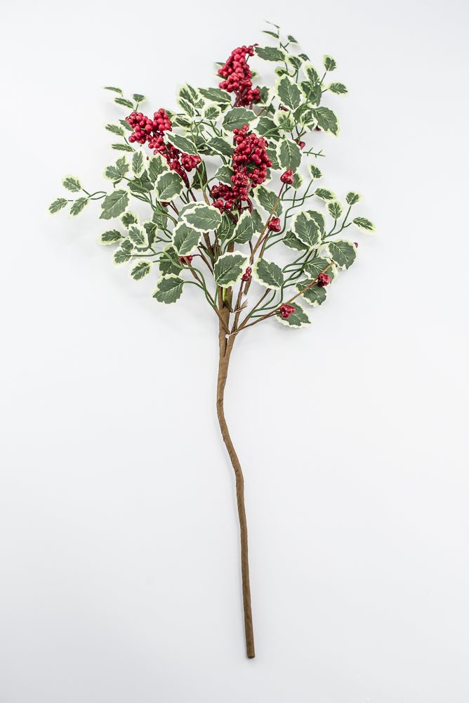 Artificial Red & Green Berry Variegated Holly Leaves Spray - 28" - Greenery Market86816RDGN