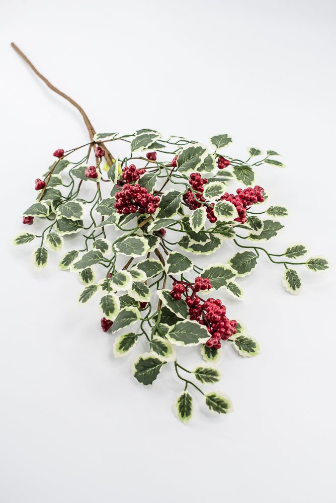 Artificial Red & Green Berry Variegated Holly Leaves Spray - 28" - Greenery Market86816RDGN