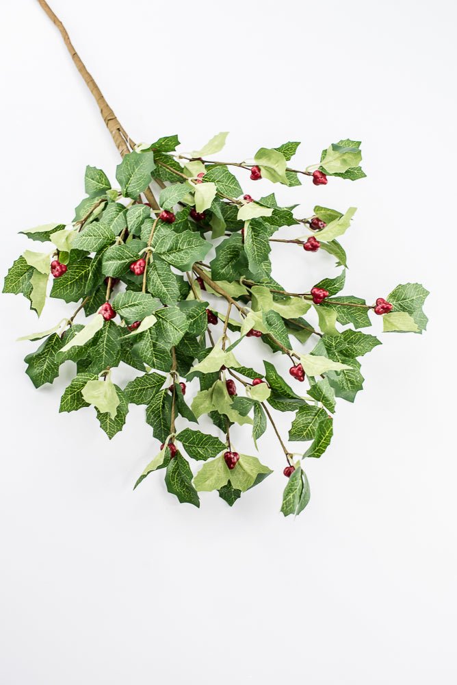 Artificial Red & Green Broadleaf Berry Spray - 28" - Greenery Market86818RDGN