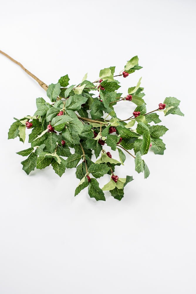 Artificial Red & Green Broadleaf Berry Spray - 28" - Greenery Market86818RDGN