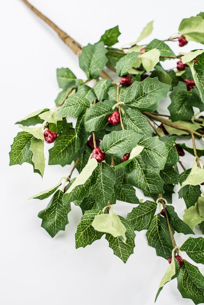 Artificial Red & Green Broadleaf Berry Spray - 28" - Greenery Market86818RDGN