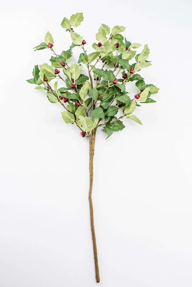Artificial Red & Green Broadleaf Berry Spray - 28" - Greenery Market86818RDGN