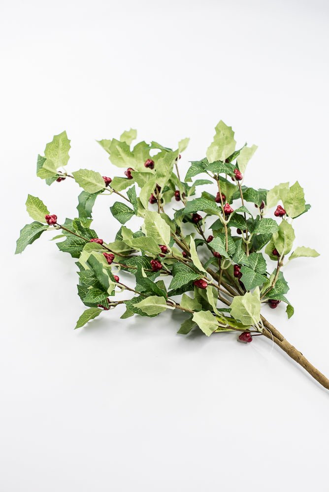 Artificial Red & Green Broadleaf Berry Spray - 28" - Greenery Market86818RDGN
