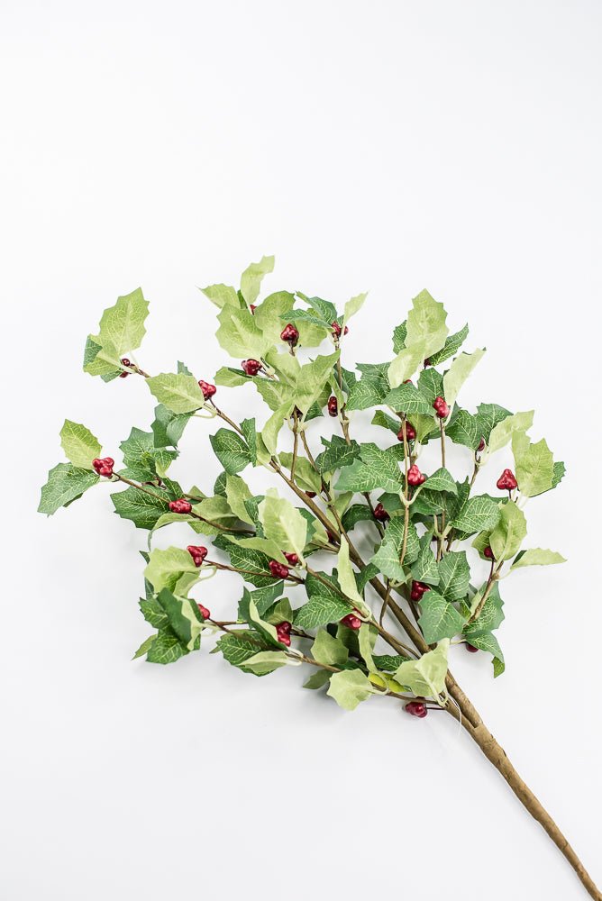 Artificial Red & Green Broadleaf Berry Spray - 28" - Greenery Market86818RDGN