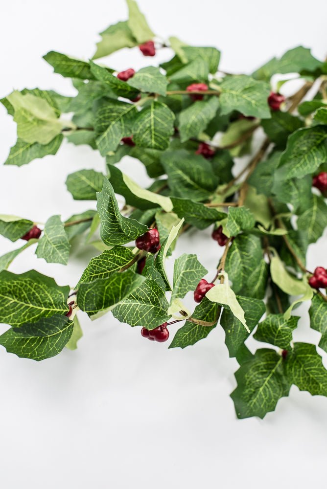 Artificial Red & Green Broadleaf Berry Spray - 28" - Greenery Market86818RDGN