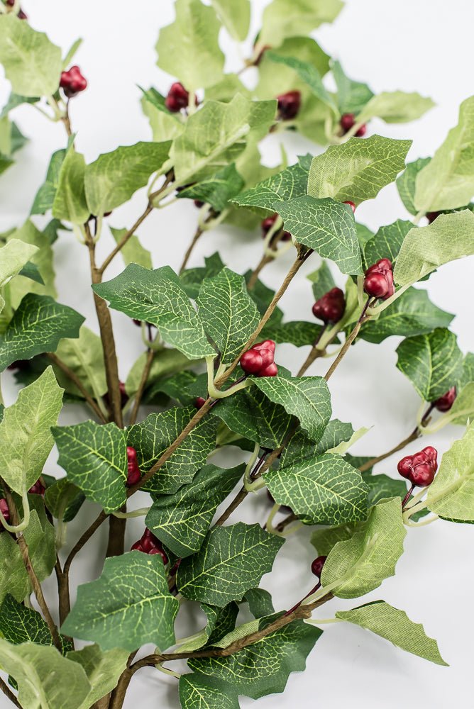 Artificial Red & Green Broadleaf Berry Spray - 28" - Greenery Market86818RDGN