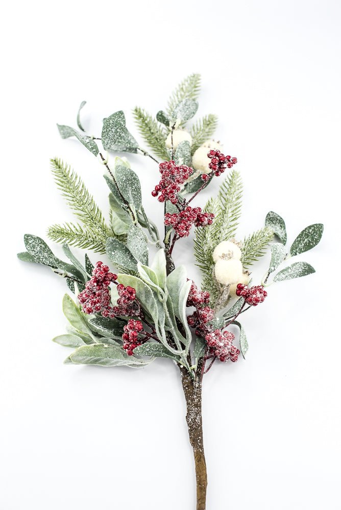 Artificial Red, Green, & Cream Mixed Berry, Foliage & Pine Spray - 28" - Greenery MarketArtificial FloraXP2749