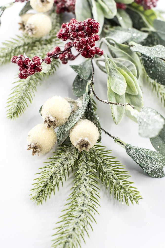 Artificial Red, Green, & Cream Mixed Berry, Foliage & Pine Spray - 28" - Greenery MarketArtificial FloraXP2749