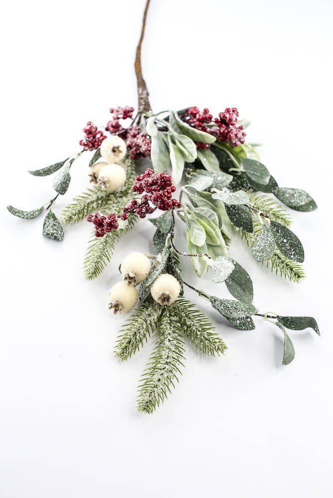 Artificial Red, Green, & Cream Mixed Berry, Foliage & Pine Spray - 28" - Greenery MarketArtificial FloraXP2749