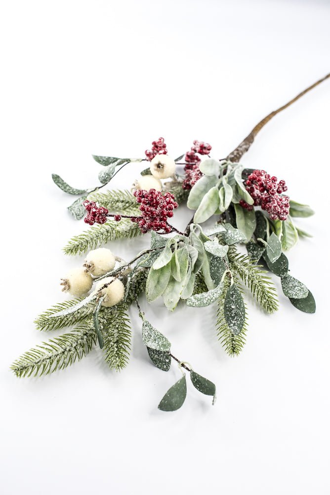 Artificial Red, Green, & Cream Mixed Berry, Foliage & Pine Spray - 28" - Greenery MarketArtificial FloraXP2749