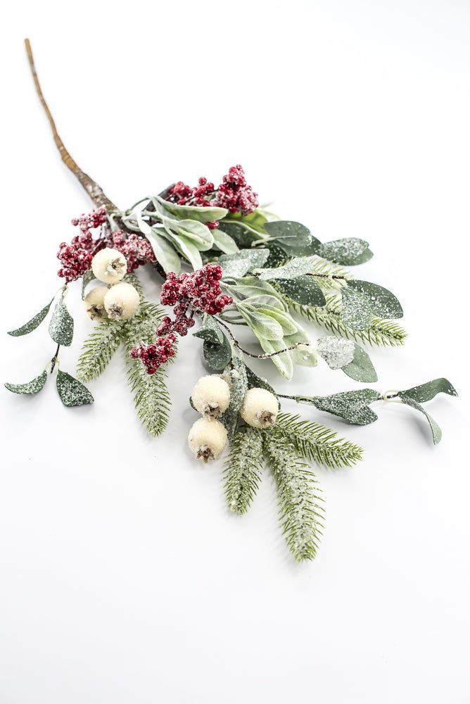 Artificial Red, Green, & Cream Mixed Berry, Foliage & Pine Spray - 28" - Greenery MarketArtificial FloraXP2749