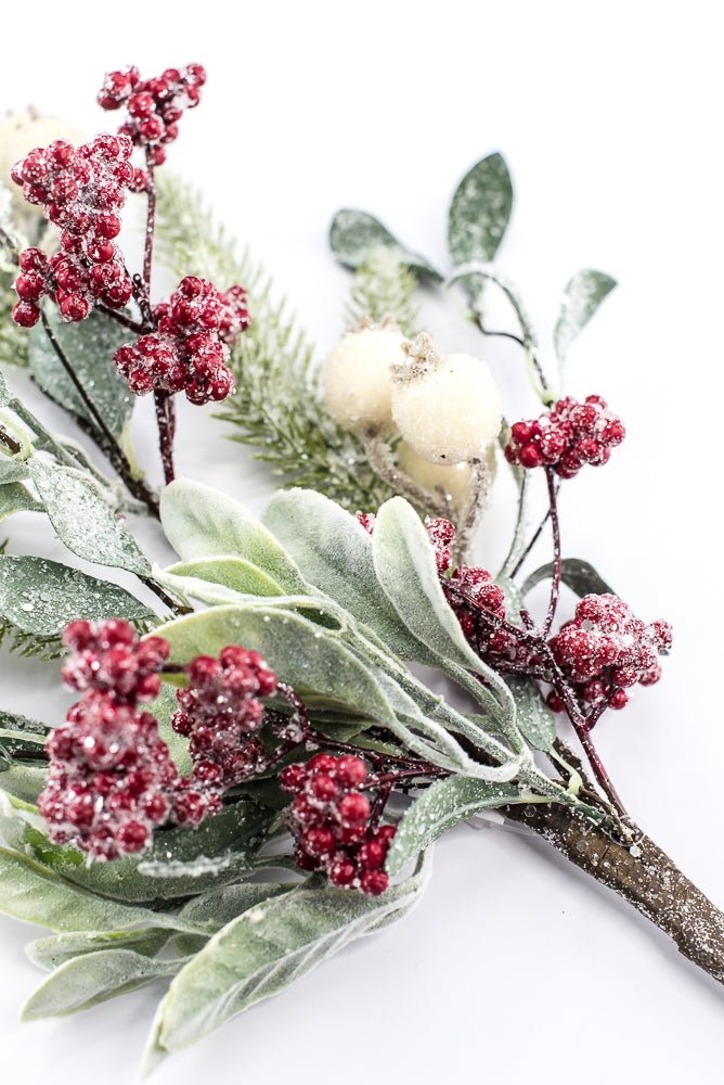 Artificial Red, Green, & Cream Mixed Berry, Foliage & Pine Spray - 28" - Greenery MarketArtificial FloraXP2749