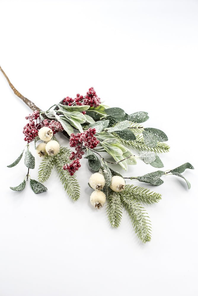 Artificial Red, Green, & Cream Mixed Berry, Foliage & Pine Spray - 28" - Greenery MarketArtificial FloraXP2749