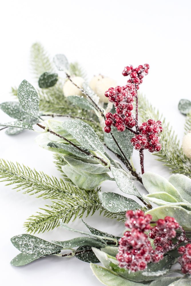 Artificial Red, Green, & Cream Mixed Berry, Foliage & Pine Spray - 28" - Greenery MarketArtificial FloraXP2749