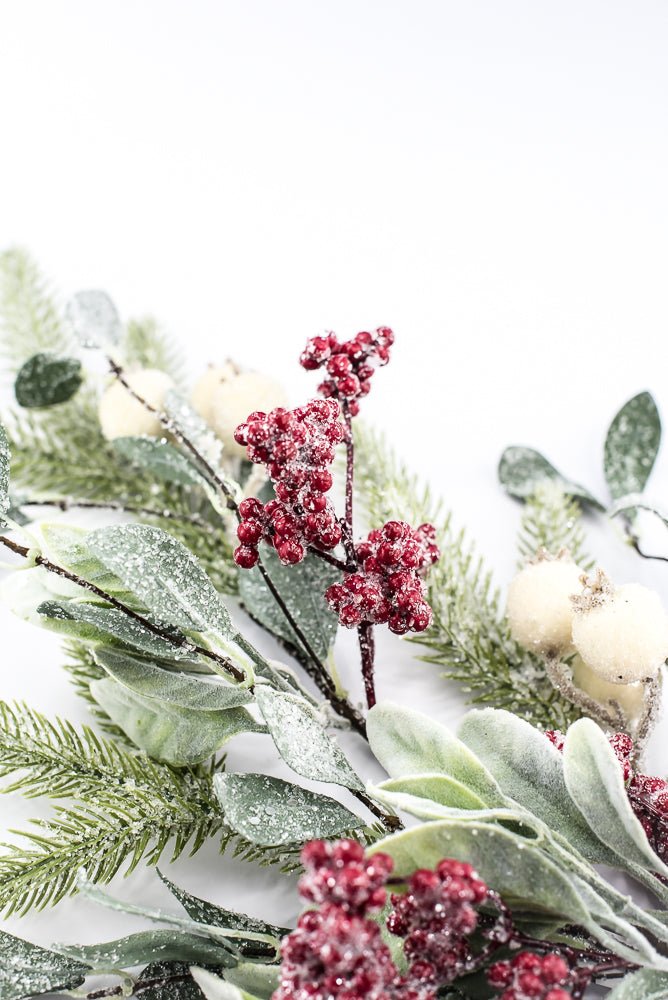 Artificial Red, Green, & Cream Mixed Berry, Foliage & Pine Spray - 28" - Greenery MarketArtificial FloraXP2749