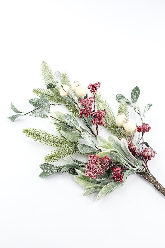 Artificial Red, Green, & Cream Mixed Berry, Foliage & Pine Spray - 28" - Greenery MarketArtificial FloraXP2749