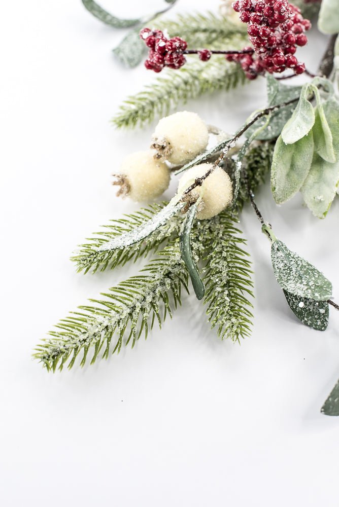 Artificial Red, Green, & Cream Mixed Berry, Foliage & Pine Spray - 28" - Greenery MarketArtificial FloraXP2749