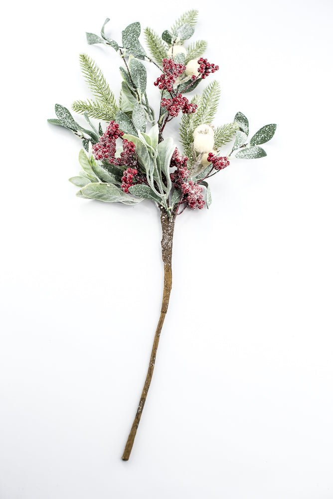 Artificial Red, Green, & Cream Mixed Berry, Foliage & Pine Spray - 28" - Greenery MarketArtificial FloraXP2749