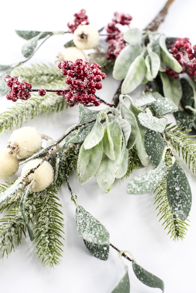 Artificial Red, Green, & Cream Mixed Berry, Foliage & Pine Spray - 28" - Greenery MarketArtificial FloraXP2749