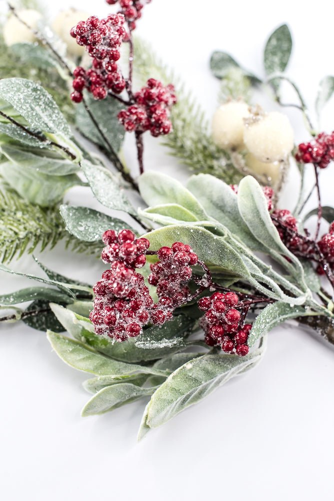 Artificial Red, Green, & Cream Mixed Berry, Foliage & Pine Spray - 28" - Greenery MarketArtificial FloraXP2749