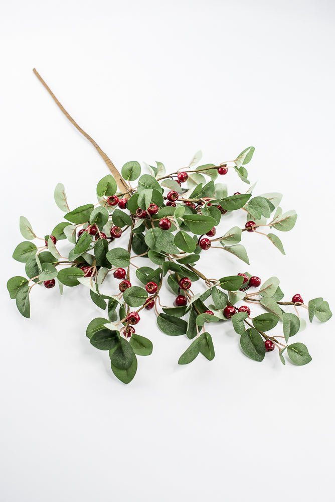 Artificial Red & Green Eucalyptus Berry Spray - 28" - Greenery Market86817RDGN